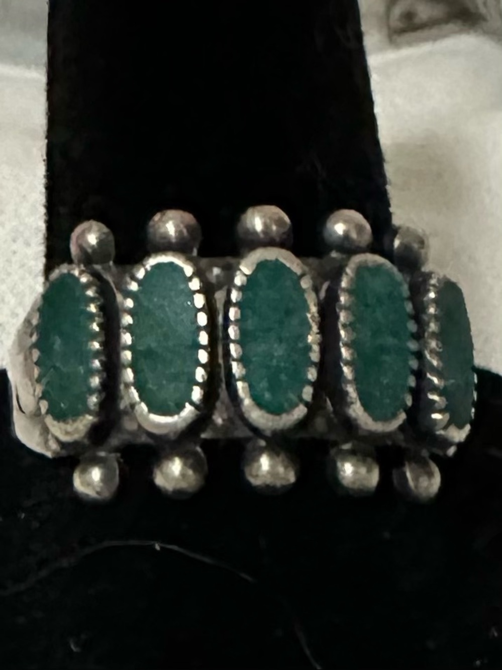 Vintage Zuni Sterling Turquoise Needlepoint Ring-Size 7 1/2, 7/16” width